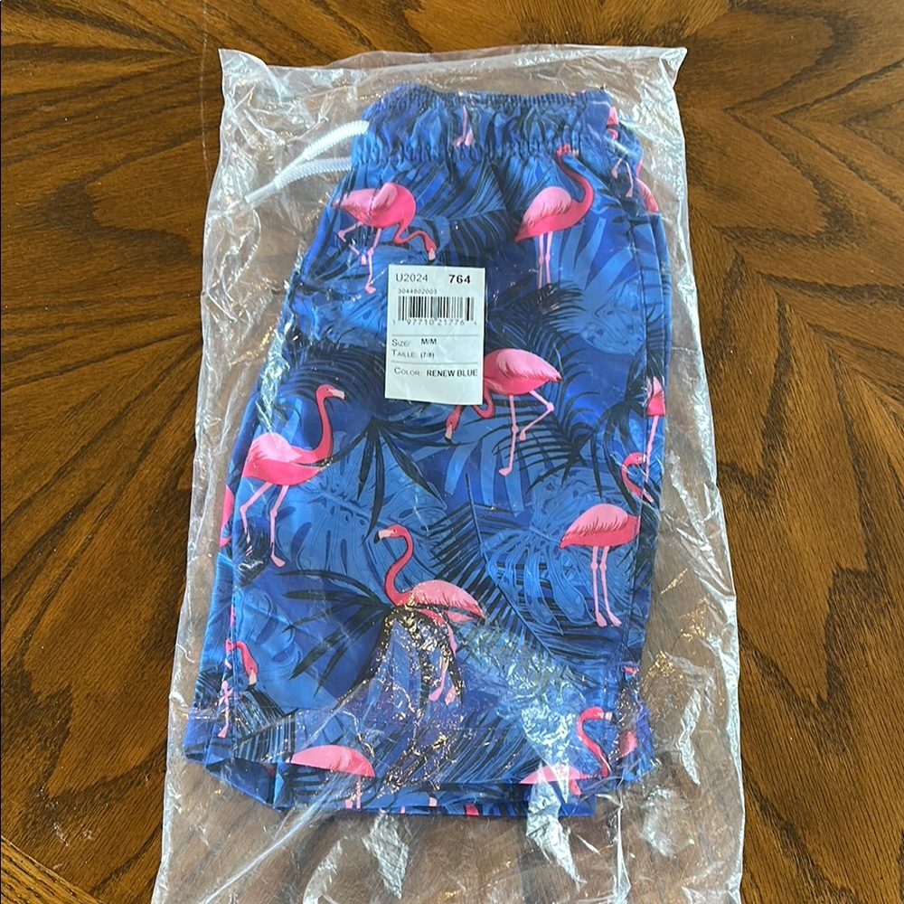 The Children's Place Boys Renew Blue Flamingo Print Swim Shorts Size M